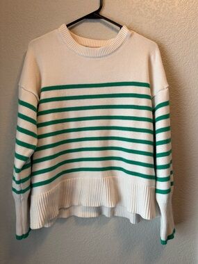 Philosophy Striped Sweater Green Cream Ruffle Hem Cozy Knit Size Large